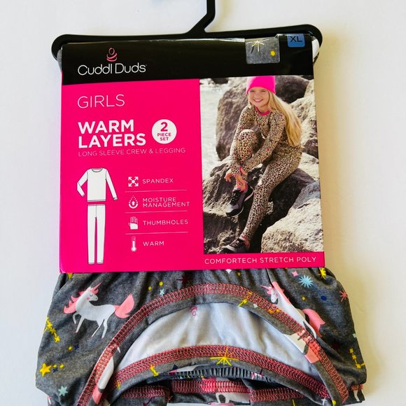 CUDDL DUDS Girls 2 Piece Stretch Poly Long Sleeve Crew & Leggings NWT Size XL - Picture 1 of 6
